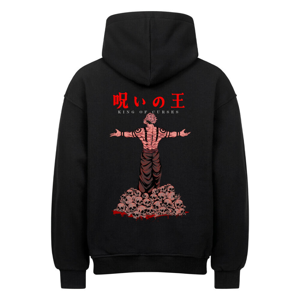 Schwarzer Oversized Hoodie mit düsterem Cursed King Motiv.