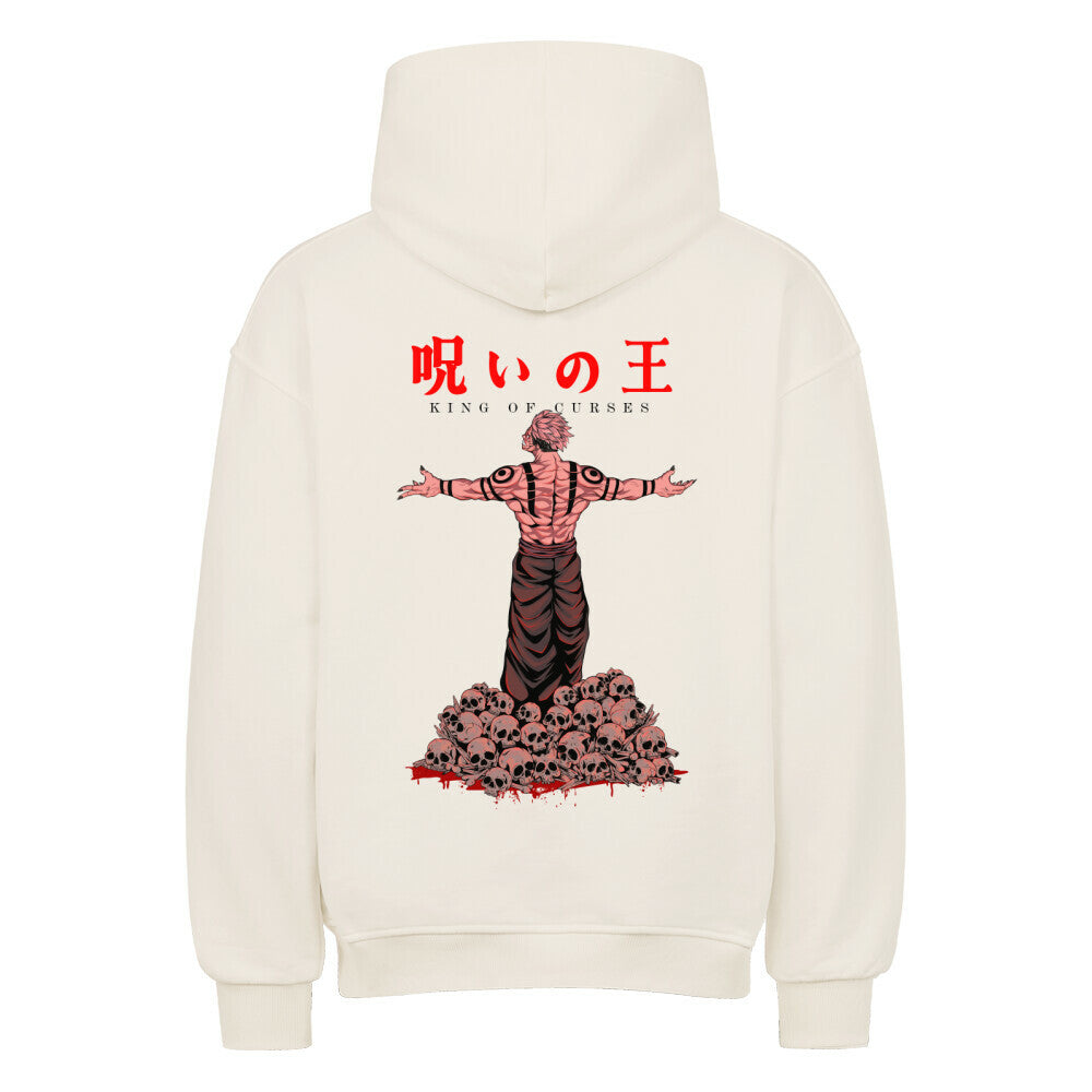 Natural Raw Oversized Hoodie mit düsterem Cursed King Motiv.