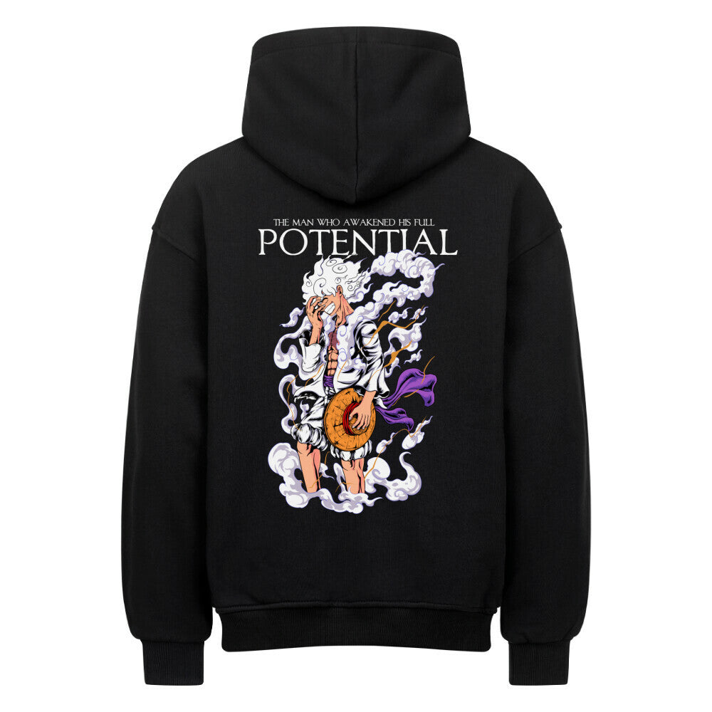 Schwarzer Oversized Hoodie mit energischem Freiheits-Motiv.