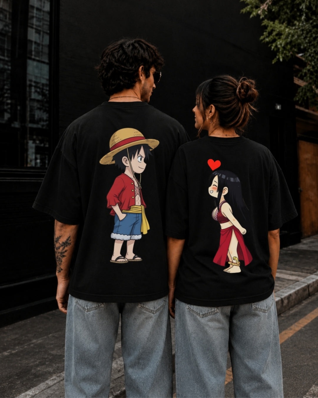 Pirates matching couple shirts in black worn by a couple