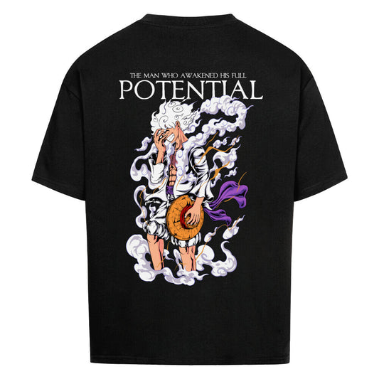 Schwarzes Oversized Shirt mit aufbrechendem Energie-Motiv.