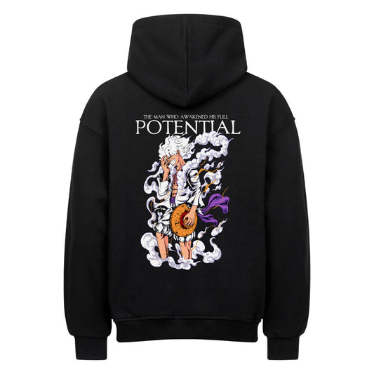 Schwarzer Oversized Hoodie mit energischem Freiheits-Motiv.