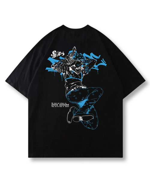 True Justice oversized shirt in black with anime graphic print