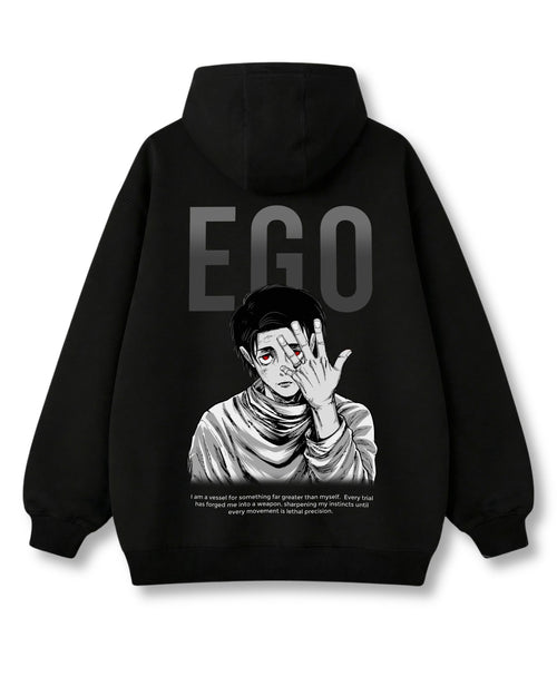 Ego oversized hoodie in black with anime graphic print