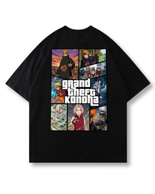 Grand Theft Konoha oversized shirt in black with anime graphic print