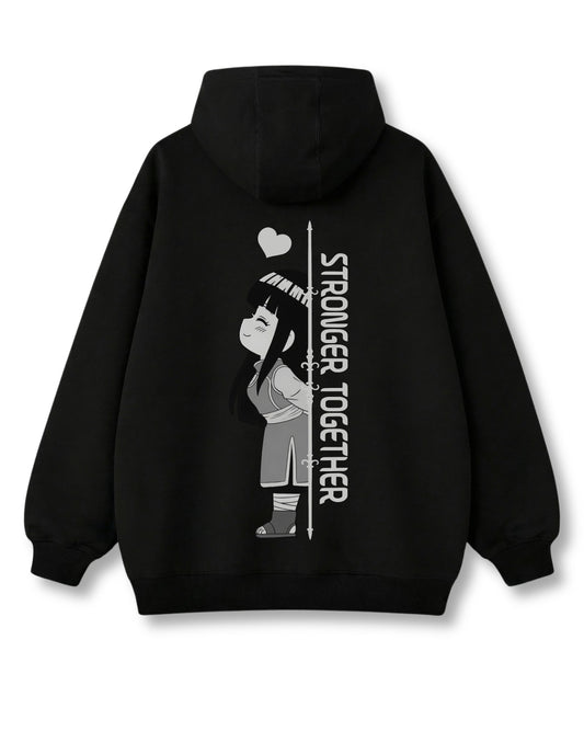 Hyuga S.T. oversized hoodie in black with anime graphic print