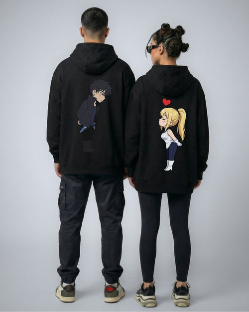 S-Rank matching couple hoodies in black worn by a couple