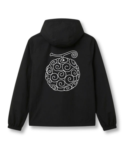 Gomu No Mi windbreaker jacket in black with anime graphic print