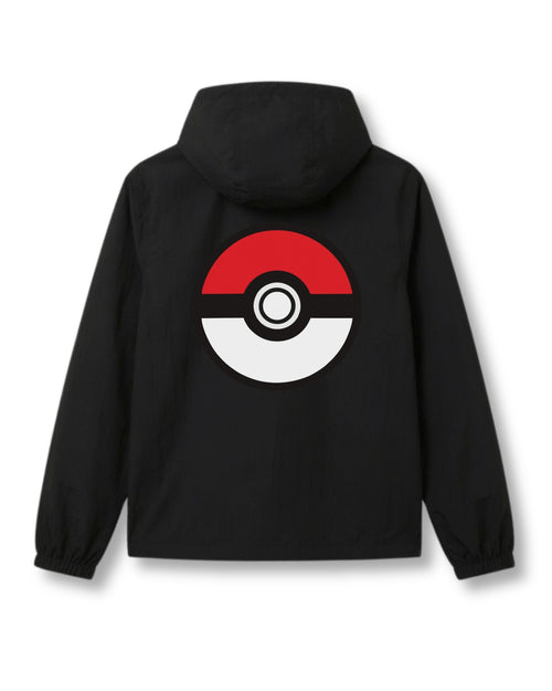 Pokeball windbreaker jacket in black with anime graphic print