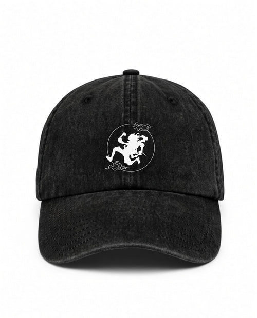 Nika vintage cap in washed black with anime graphic print