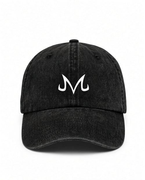 Majin vintage cap in washed black with anime graphic print