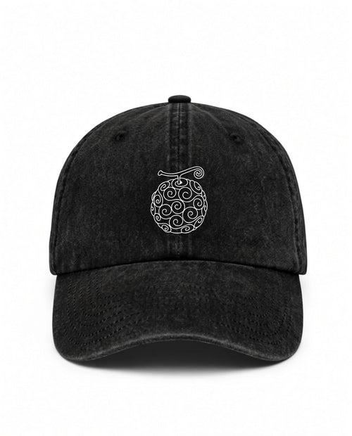 Gomu No Mi vintage cap in washed black with anime graphic print