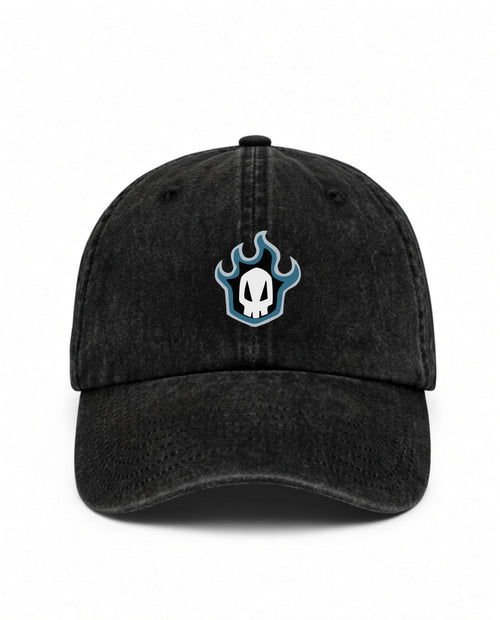 Flame Skull vintage cap in washed black with anime graphic print