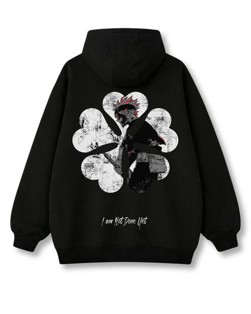 Five-Leaf Grimoire oversized hoodie in black with anime graphic print