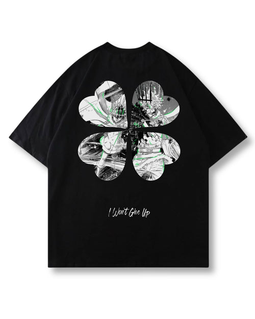 Four-Leaf Grimoire oversized shirt in black with anime graphic print