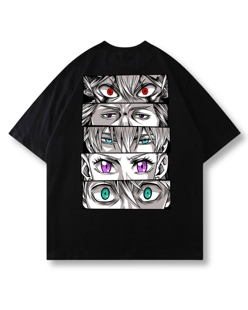 Black Bulls Eyes oversized shirt in black with anime graphic print