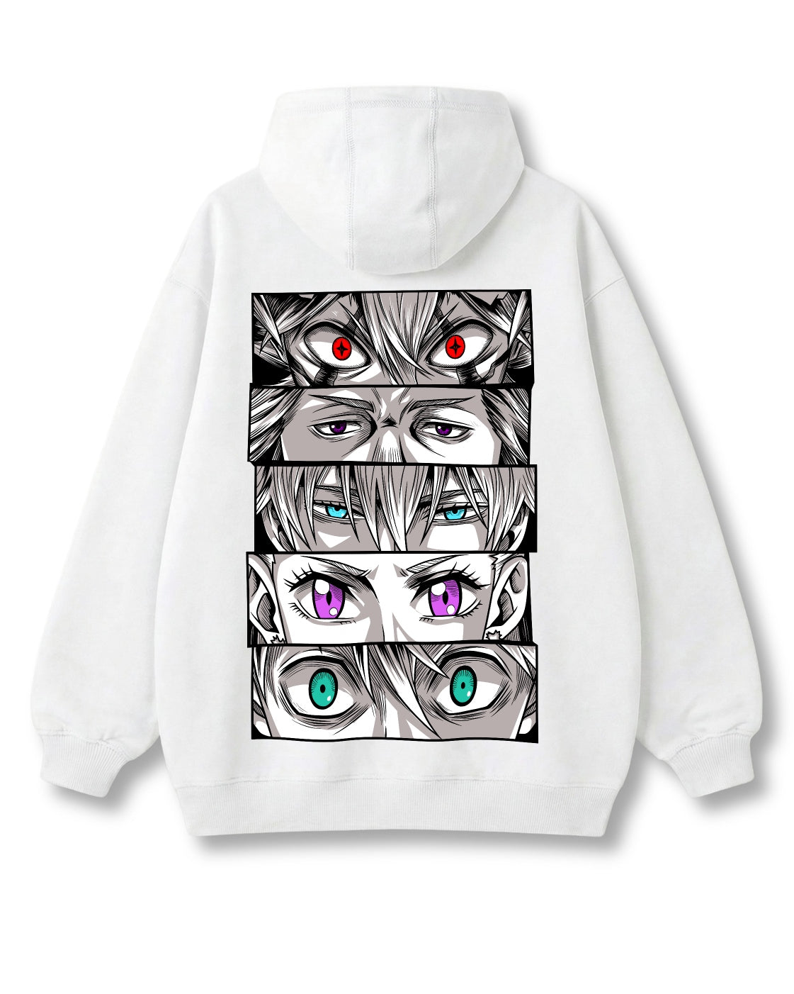 Black Bulls Eyes oversized hoodie in white with anime graphic print