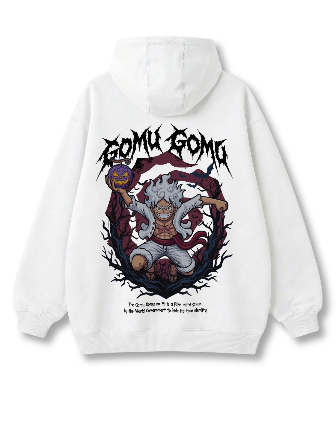 Pumpkin King oversized hoodie in white – laughing figure crowned by jack-o'-lanterns