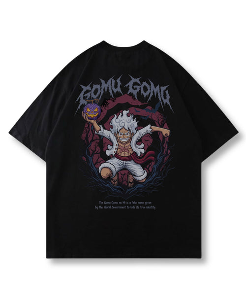 Pumpkin King oversized shirt in black – laughing figure crowned by jack-o'-lanterns