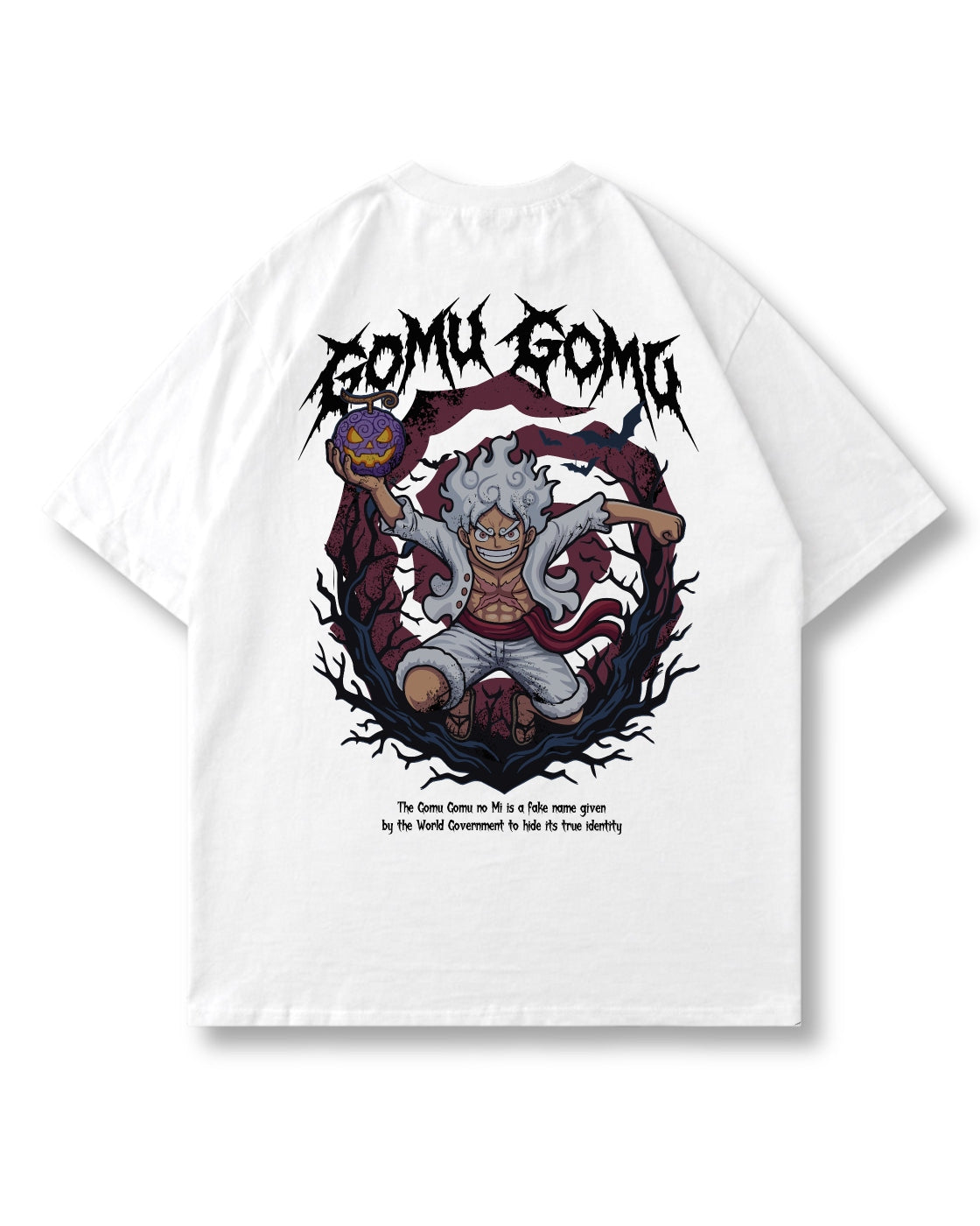 Pumpkin King oversized shirt in white – laughing figure crowned by jack-o'-lanterns