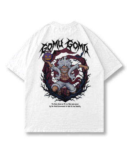 Pumpkin King oversized shirt in white – laughing figure crowned by jack-o'-lanterns