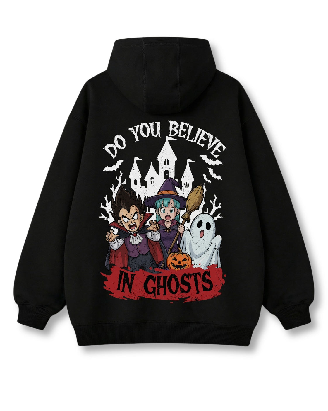 Believe in Ghosts oversized hoodie in black – haunted castle & ghost back print