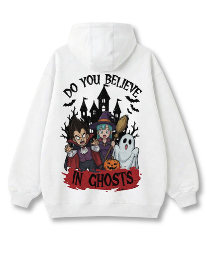 Believe in Ghosts oversized hoodie in white – haunted castle & ghost back print
