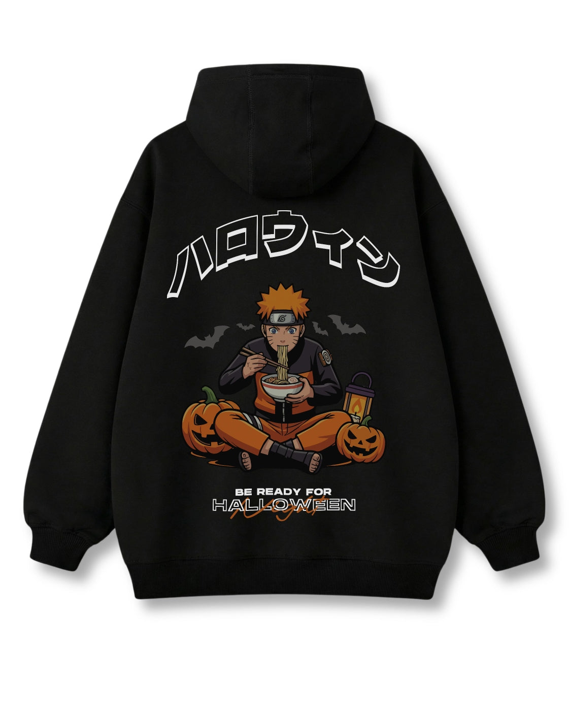 Halloween Ramen oversized hoodie in black – ramen, pumpkins & Japanese katakana print