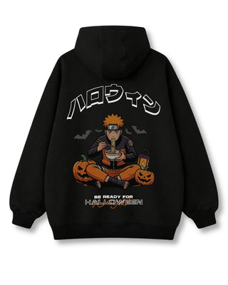 Halloween Ramen oversized hoodie in black – ramen, pumpkins & Japanese katakana print