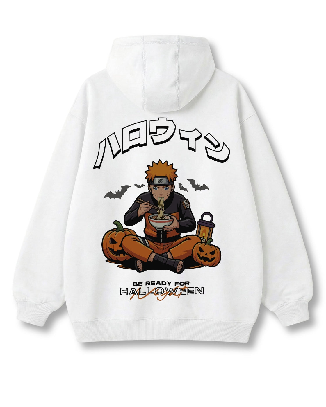 Halloween Ramen oversized hoodie in white – ramen, pumpkins & Japanese katakana print
