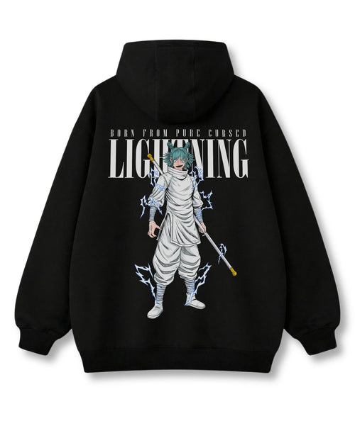 Lightning oversized hoodie in black with anime graphic print