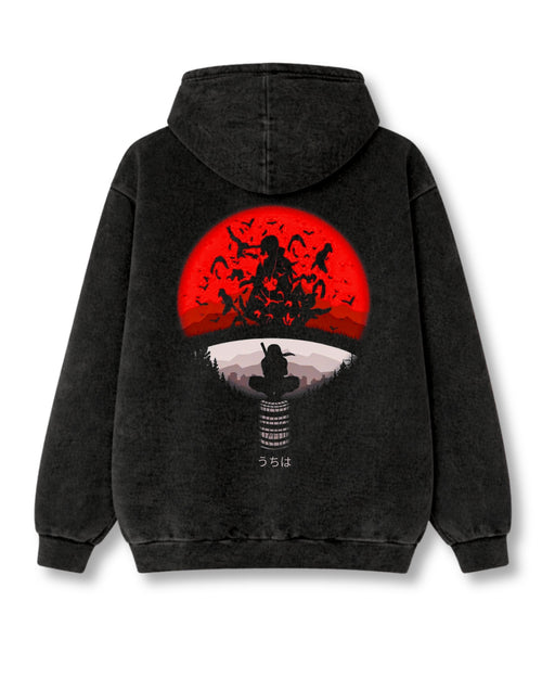 Uchiha vintage hoodie in black with anime graphic print