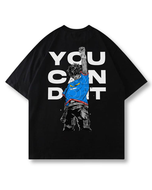 You Can Do It oversized shirt in black with anime graphic print