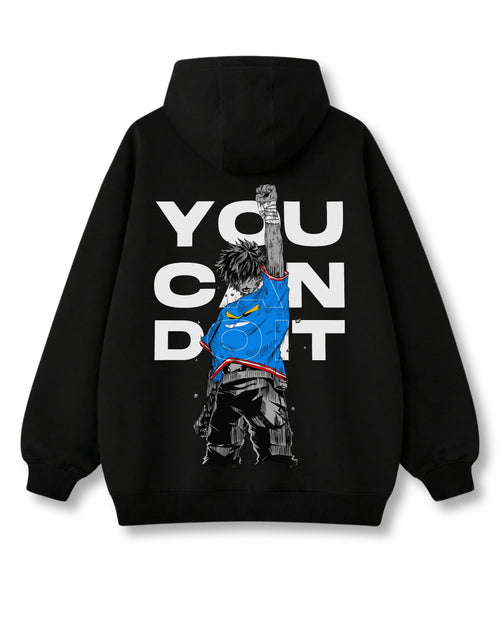 You Can Do It oversized hoodie in black with anime graphic print