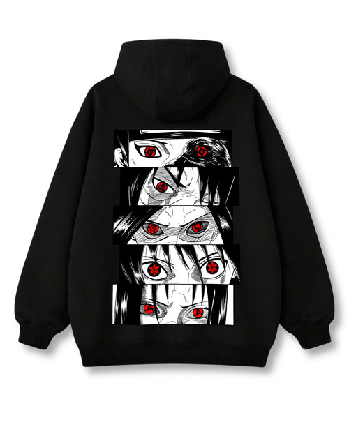 Mangekyo Eyes oversized hoodie in black with anime graphic print