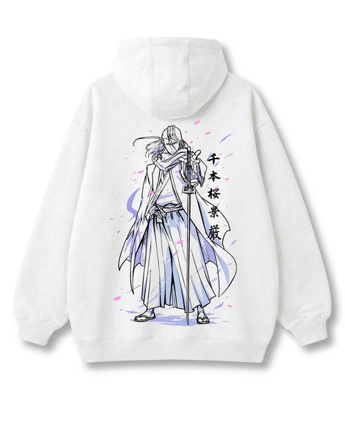 Senbonzakura oversized hoodie in white with anime graphic print