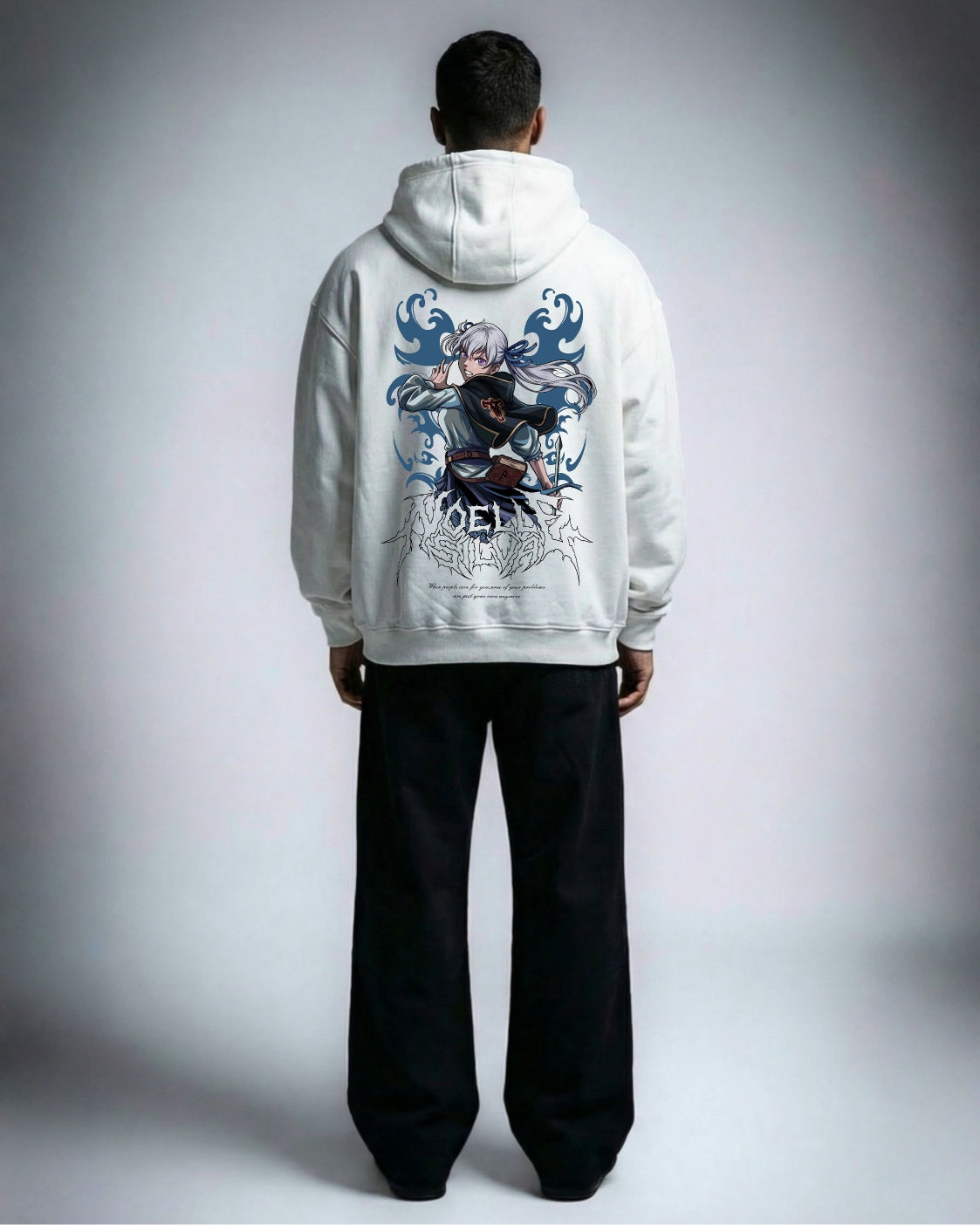 Sea Goddess oversized hoodie in white worn by a model