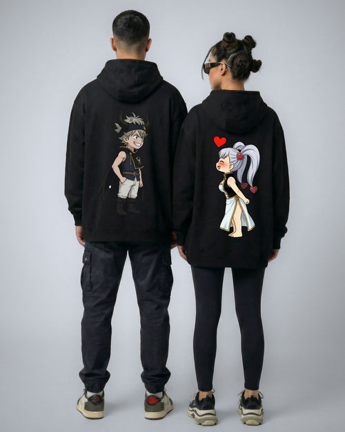 Black Bulls matching couple hoodies in black worn by a couple