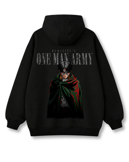 One Man Army oversized hoodie in black with anime graphic print