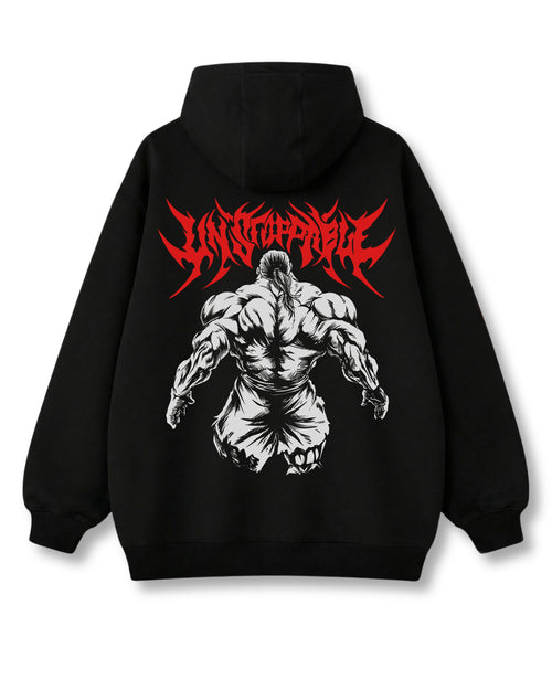 Unstoppable oversized hoodie in black with anime graphic print