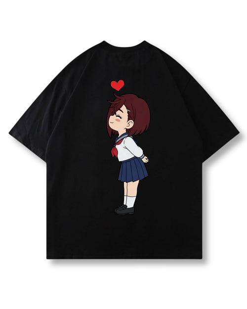 Momo oversized shirt in black with anime graphic print