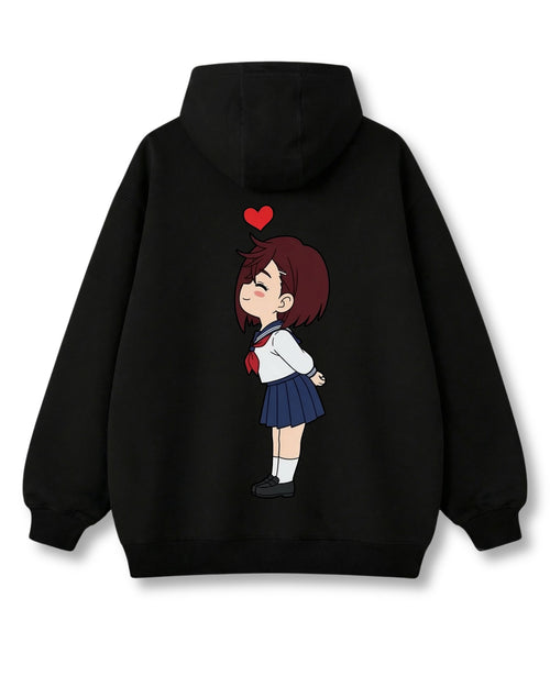 Momo oversized hoodie in black with anime graphic print