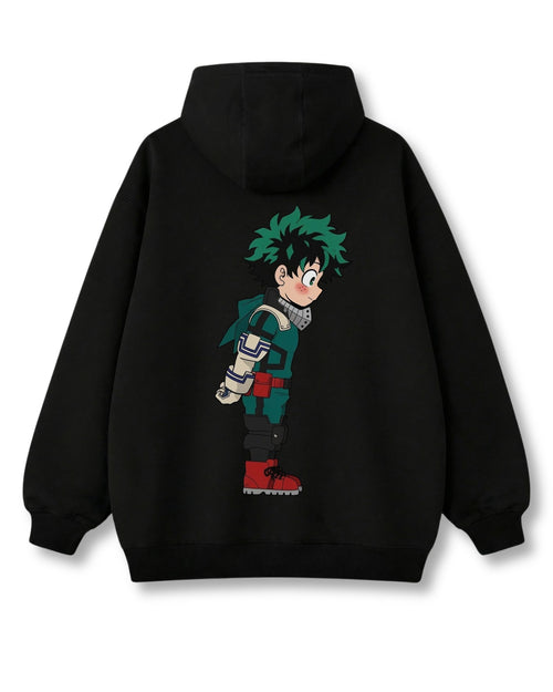 Deku oversized hoodie in black with anime graphic print