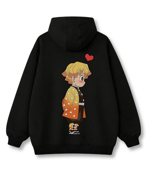 Zenitsu oversized hoodie in black with anime graphic print